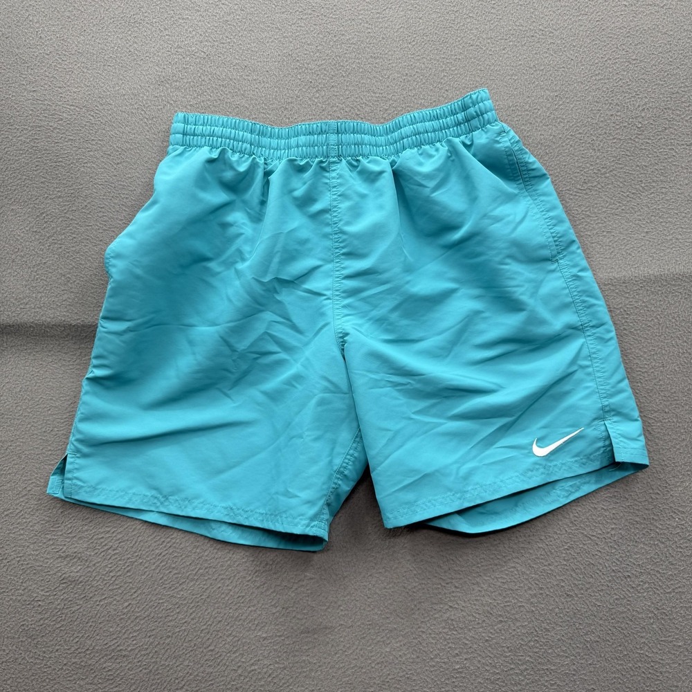 Nike Swim Shorts Mens Large Blue Solid Trunks Mesh UnLined Drawstring Quick Dry